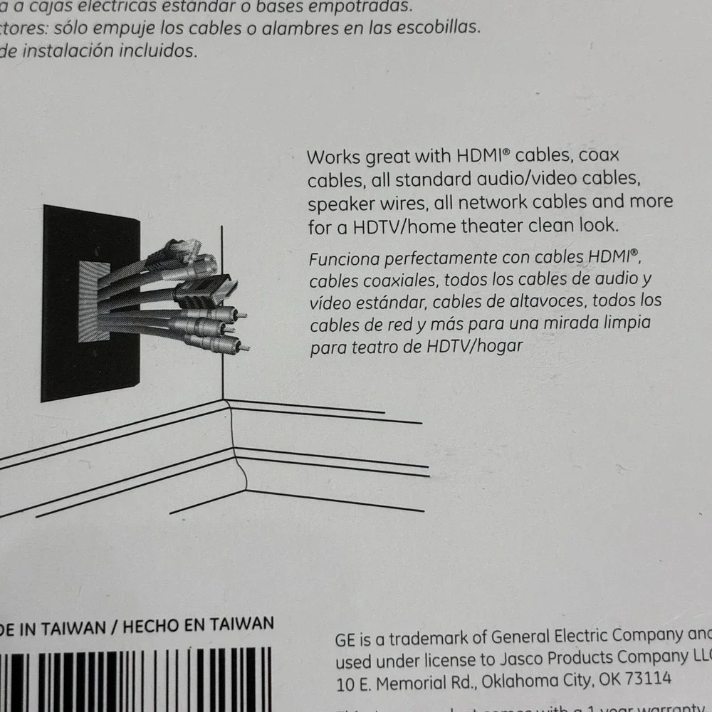 GE Ultra Pro‎ Single Brush Wall Plate 87711 Black Cable Pass Through HDMI New